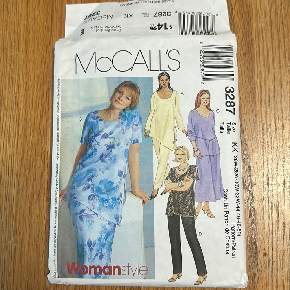 Uncut vintage sewing pattern McCall’s 3287 women’s top, skirt. pants